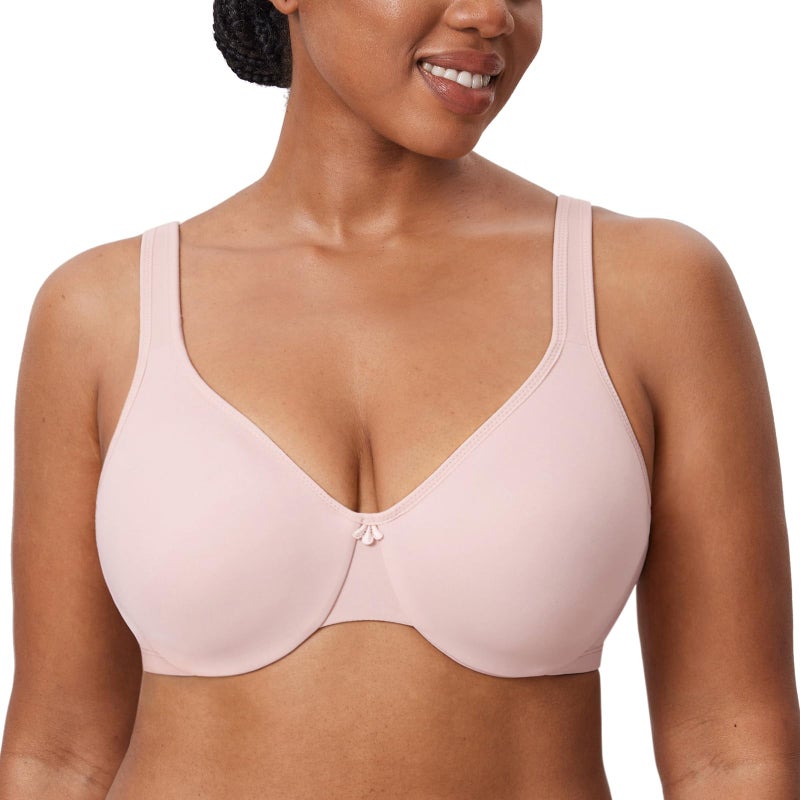 DELIMIRA Women's Minimizer Bra Plus Size Underwire Smooth Full Coverage Seamless Bras Gentle Rose 34H - Image 1